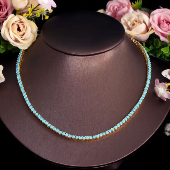 TURQUOISE TENNIS CHAIN NECKLACE - Picture 2 of 4